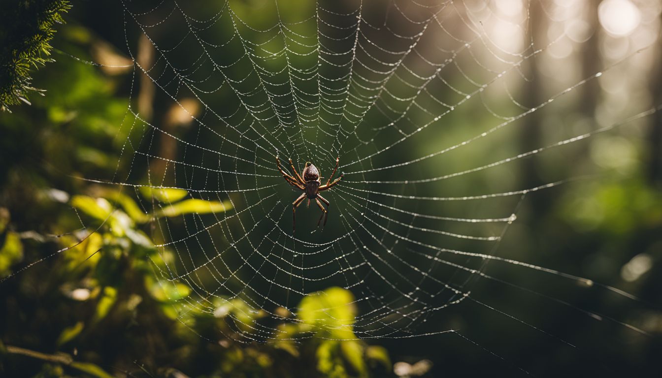 A spider on a web in a forest clearing with natural scents. A spider on a web in a forest clearing with natural scents.