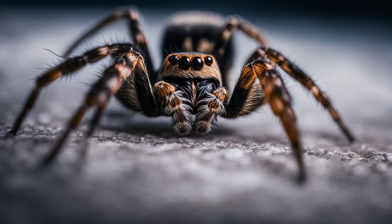 A spider crawling on a web in a dark corner. A spider crawling on a web in a dark corner.