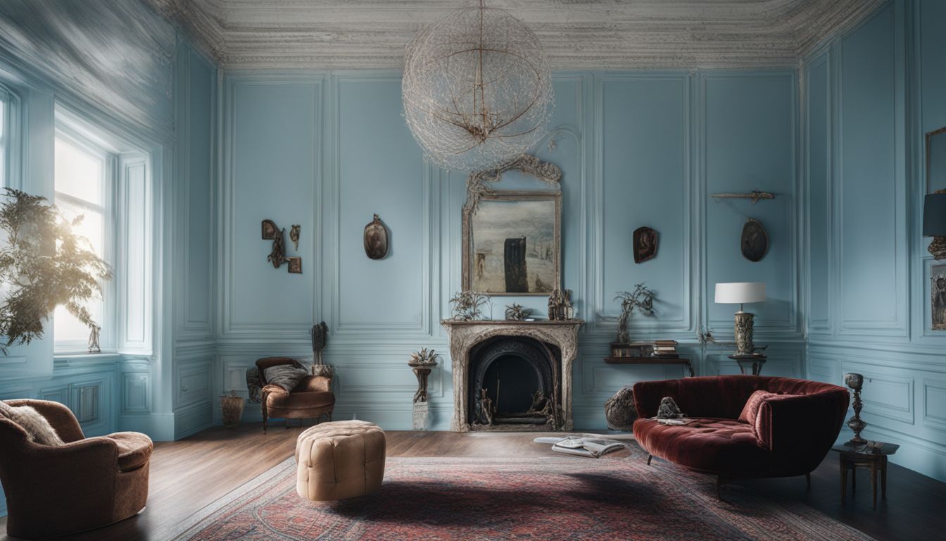 A light blue-painted room with a spider avoiding the color.