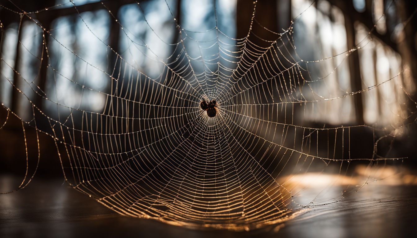 A close-up photo of a spider web with various people's faces. A close-up photo of a spider web with various people's faces.