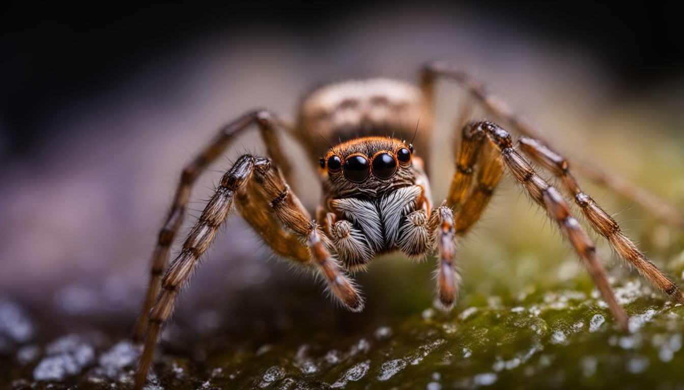A close-up photo of a spider on a web in a cave. A close-up photo of a spider on a web in a cave.