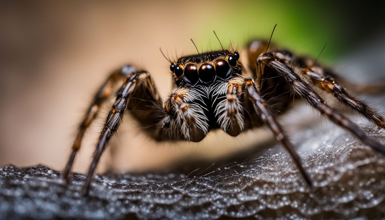 A close-up of a spider's sensory hairs and tracheas in a web.