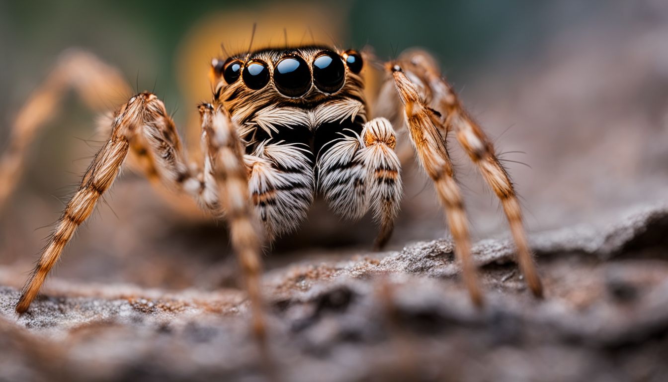 A close-up photo of a spider on its web with visible excretion. A close-up photo of a spider on its web with visible excretion.