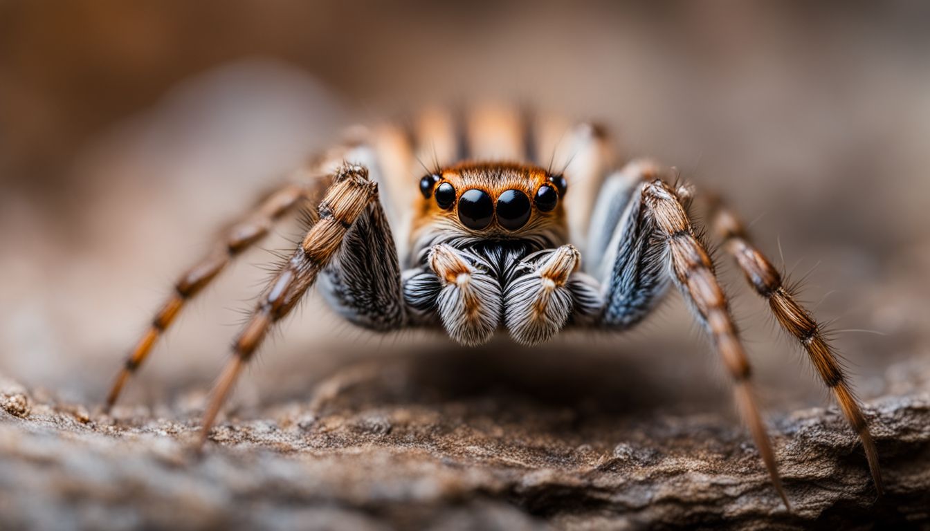 A close-up photo of a spider in its natural habitat. A close-up photo of a spider in its natural habitat.
