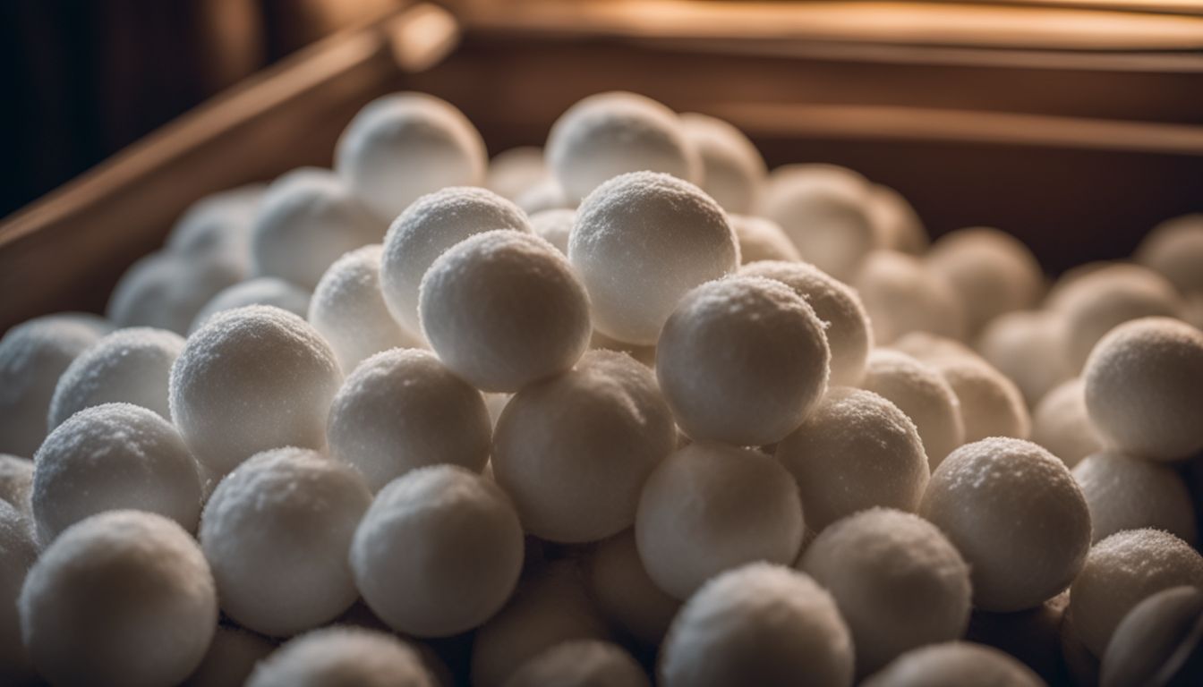 A pile of mothballs in a dimly lit closet. A pile of mothballs in a dimly lit closet.