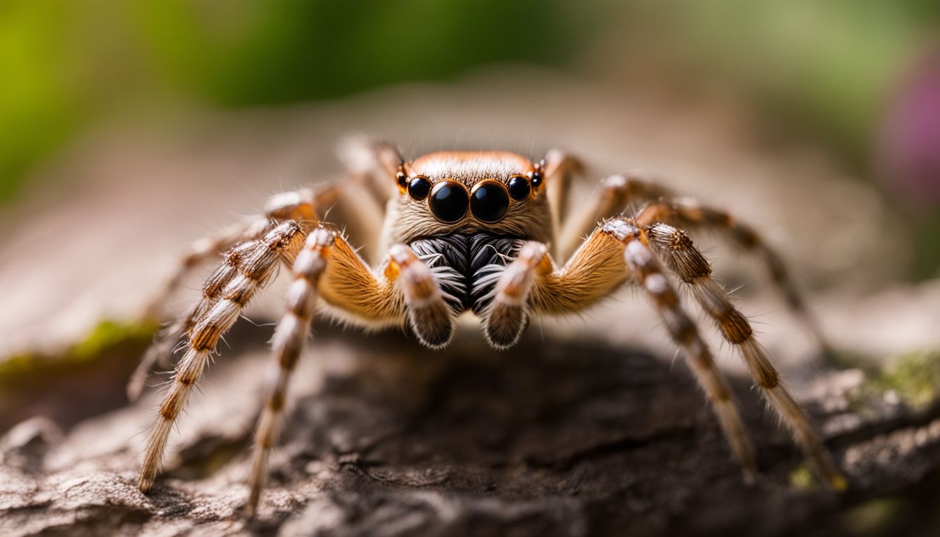 A spider in a diverse garden, with various people and scenery. A spider in a diverse garden, with various people and scenery.