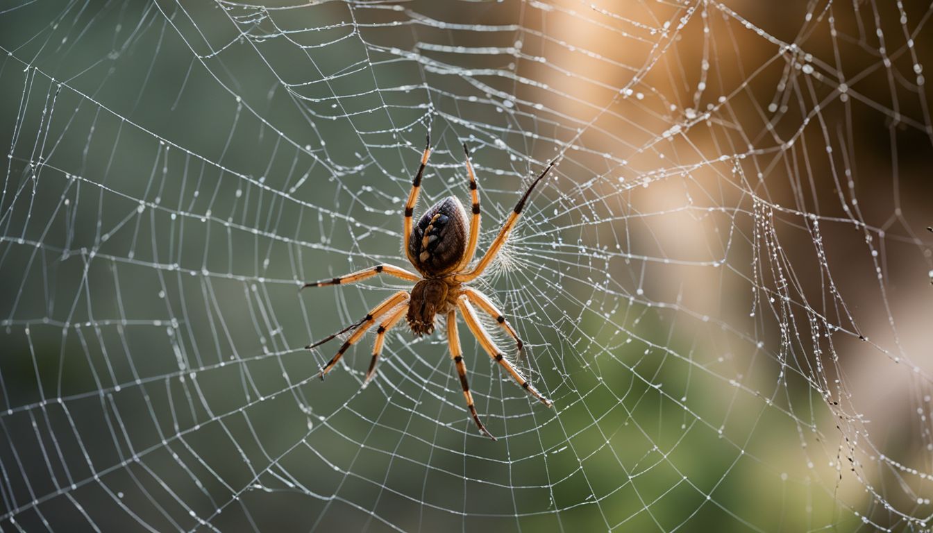 Close-up of a filter-feeding spider capturing prey in a spider web. Close-up of a filter-feeding spider capturing prey in a spider web.
