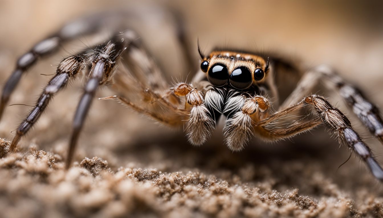 A close-up photo of a spider tasting its prey. A close-up photo of a spider tasting its prey.