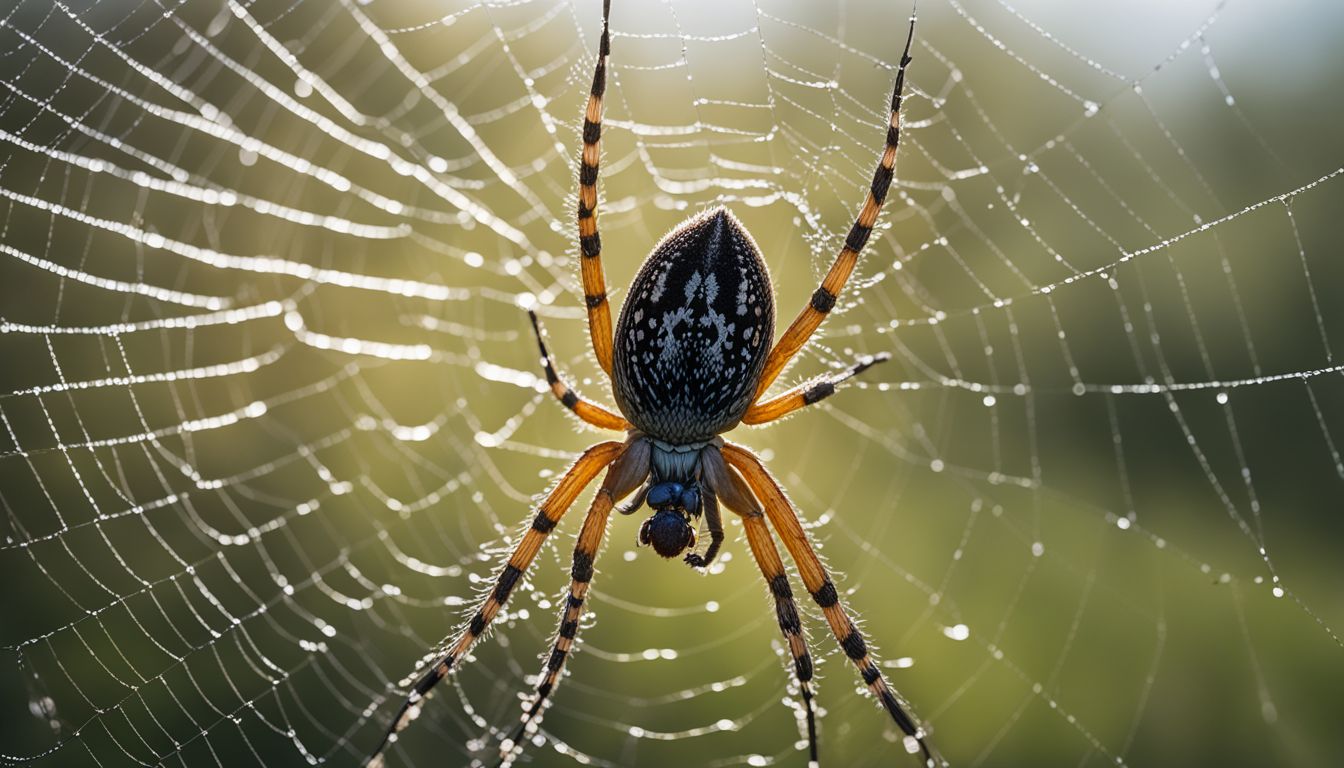 A close-up photo of a spider capturing prey in its web. A close-up photo of a spider capturing prey in its web.