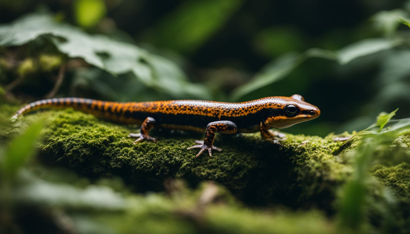 A photo of a salamander in a lush habitat, surrounded by vegetation, with different faces, hair styles, and outfits. A photo of a salamander in a lush habitat, surrounded by vegetation, with different faces, hair styles, and outfits.