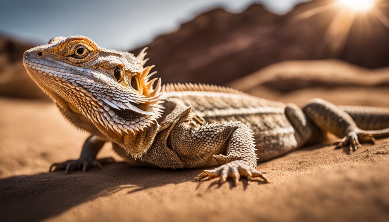 A bearded dragon in various outfits and poses in a desert habitat, captured in high-quality photography. A bearded dragon in various outfits and poses in a desert habitat, captured in high-quality photography.