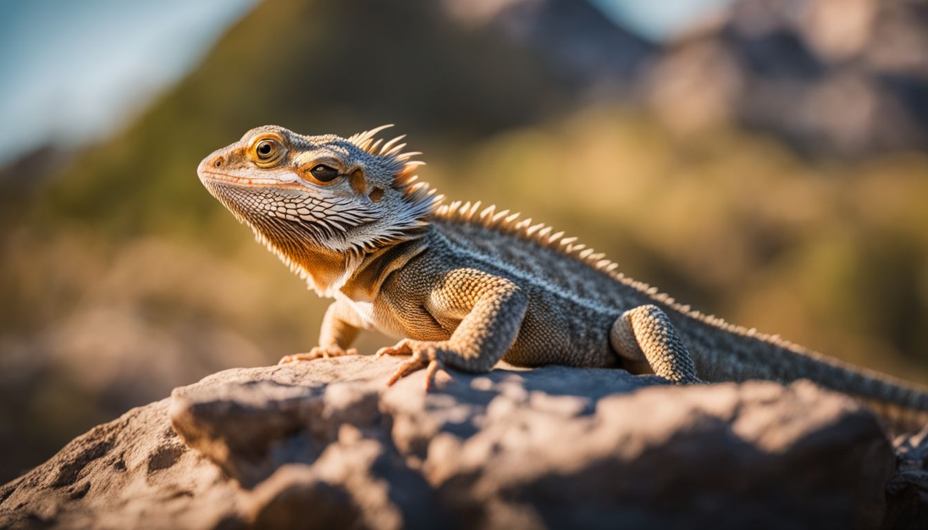 A bearded dragon perched on a rock in its natural habitat. A bearded dragon perched on a rock in its natural habitat.