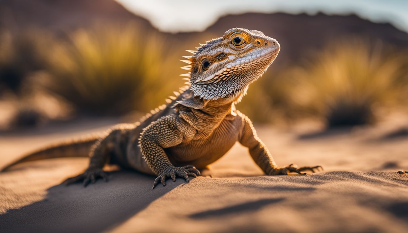 A bearded dragon displaying unique behaviors in a natural desert environment. A bearded dragon displaying unique behaviors in a natural desert environment.